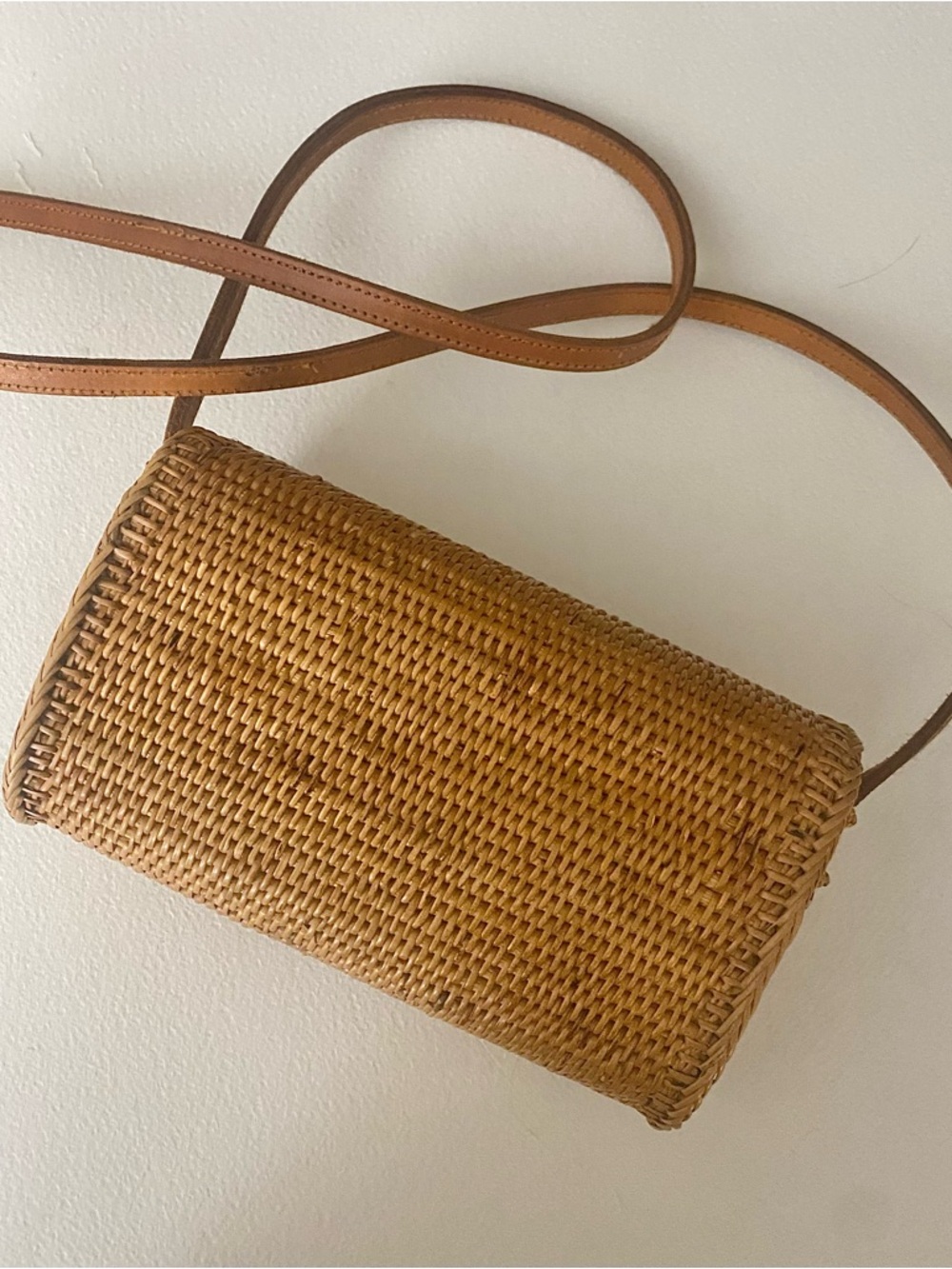 Street Level handmade Woven rattan structured Crossbody Bag in Tan - Picture 2 of 14